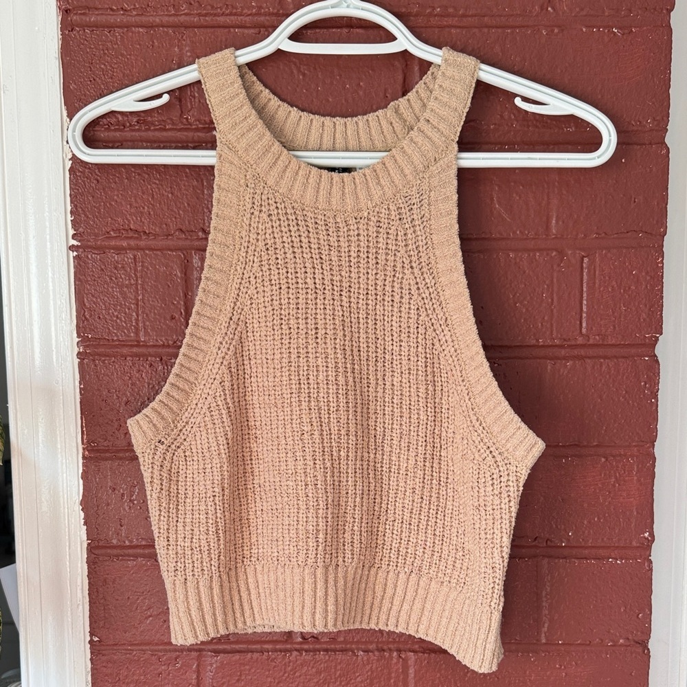 H&M Cropped Knit Racer Back Tan Tank Top